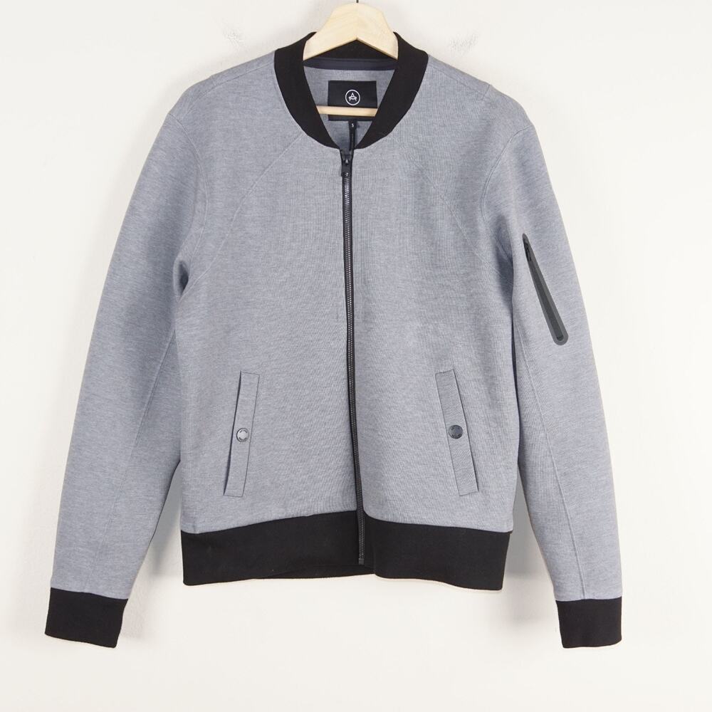 Aether Full Zip Grey Black Bomber Sweater Jacket Mens Sz S